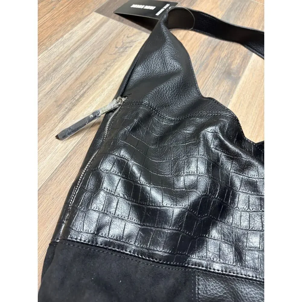 Steve Madden BCarey Hobo Bag Black Multi Faux Suede Patchwork